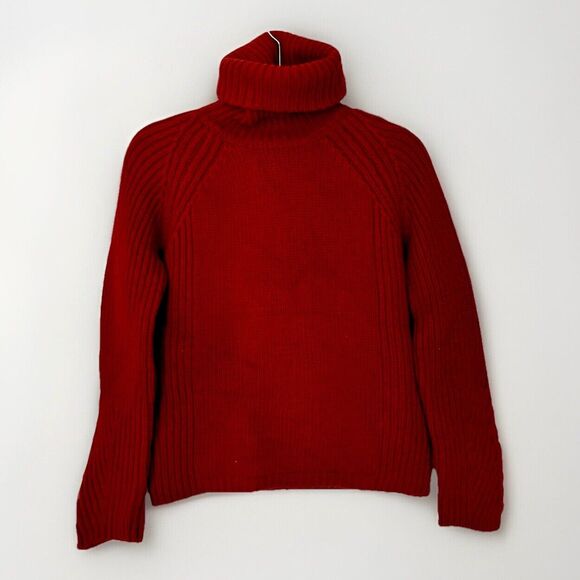 H&M L.O.G.G. Orange Turtleneck Chunky Knit Lambswool Sweater Womens Medium - Picture 1 of 5